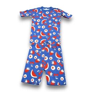 Hanna Andersson Short John Pajamas Blue Summer Fruit Kids 160 US 14-16